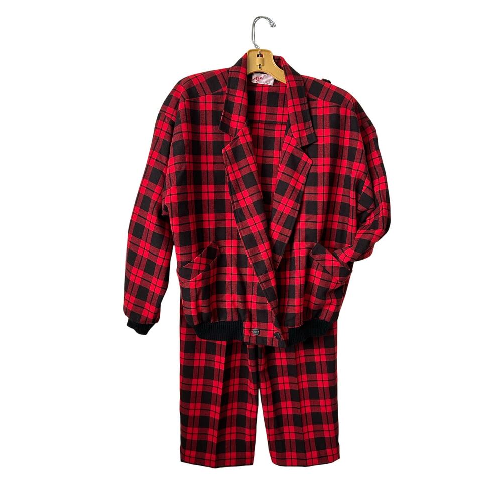 GW Originals Blazer Jacket Womens XL Red Plaid Pull On Pants Streetwear